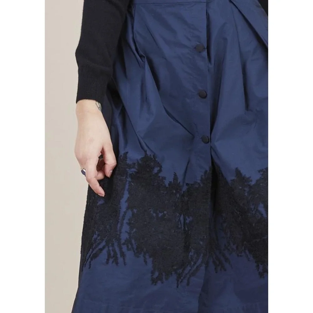 Sara Roka Skirt Womens 42 Navy Black‎ Enny Embroidered Midi Made Italy Pockets